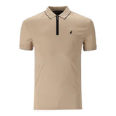 Polo 1/4 Zip Double Mercerised Cotton Custom Fit Short Sleeve Golfer - Camel